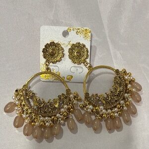 Elegant Gold and Cream Hoop Earrings